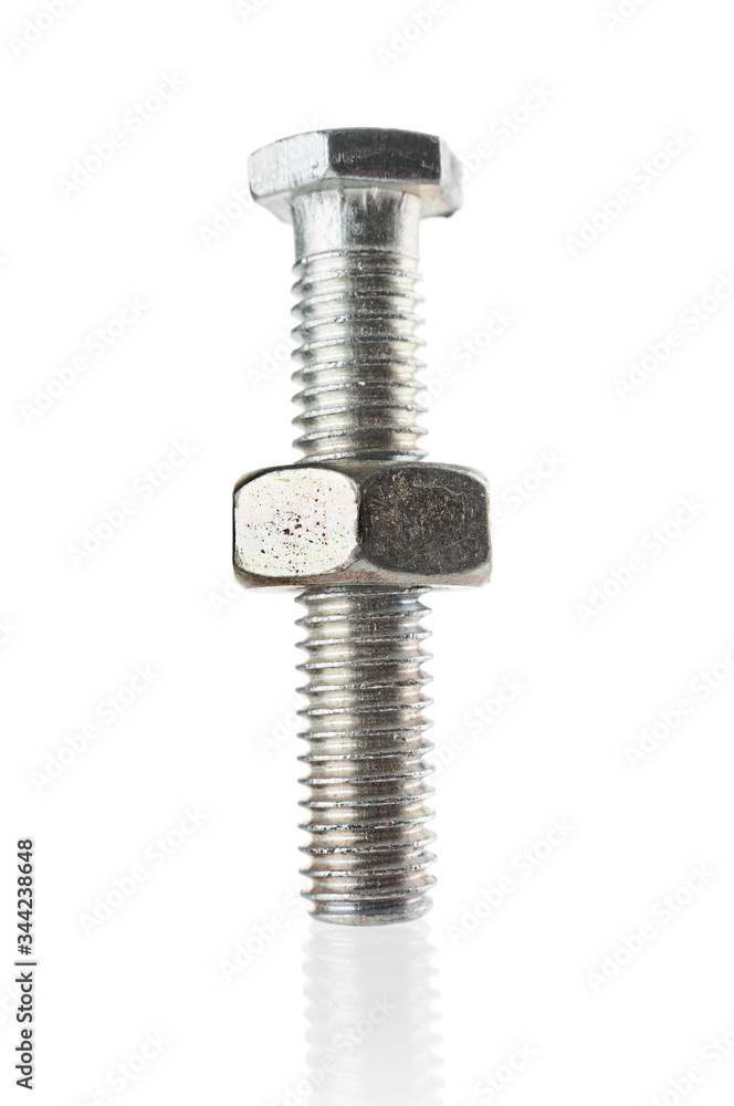 Bolt with nut close up isolated on white background Bolt with nut close up isolated on white background