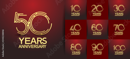 Anniversary logotype set with golden color. vector design for celebration purpose, greeting, invitation card	premium edition.