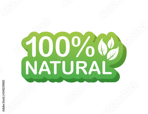 Green 100 natural in modern style. Vegetarian healthy food. Nature, ecology. Vector stock illustration.