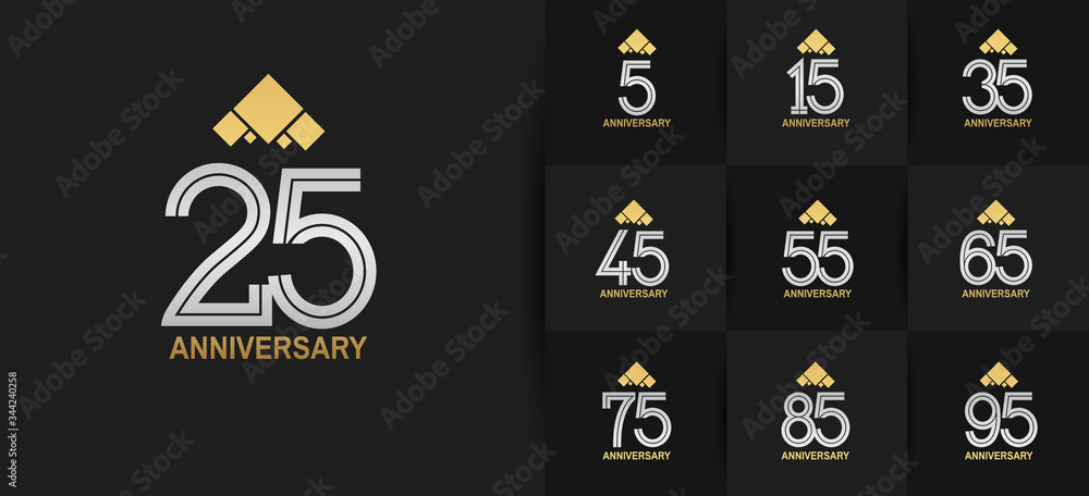 Anniversary logotype set with silver and gold color. vector design for celebration purpose, greeting, invitation card	premium edition.