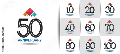 Anniversary logotype set with black color. vector design for celebration purpose, greeting, invitation card	premium edition.