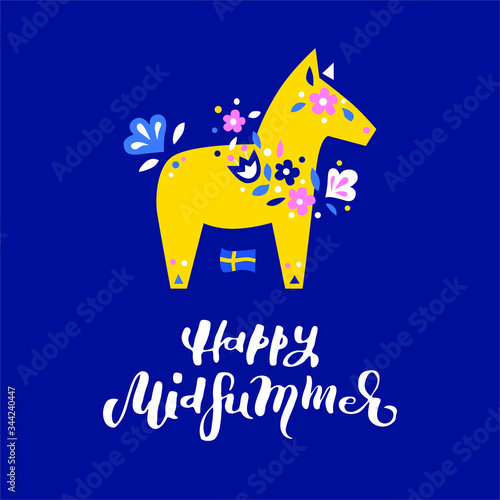 Happy Midsummer handwritten lettering poster, card, invitation, banner. Vector illustration EPS 10.