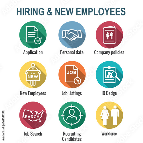 Hiring and Employees icons - job related images showing hiring