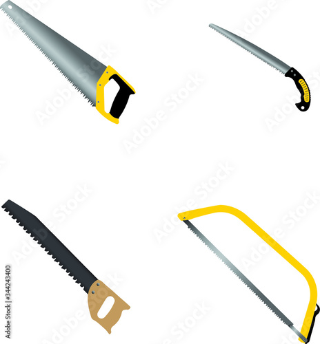 wood working hacksaw graphic elements isolated set