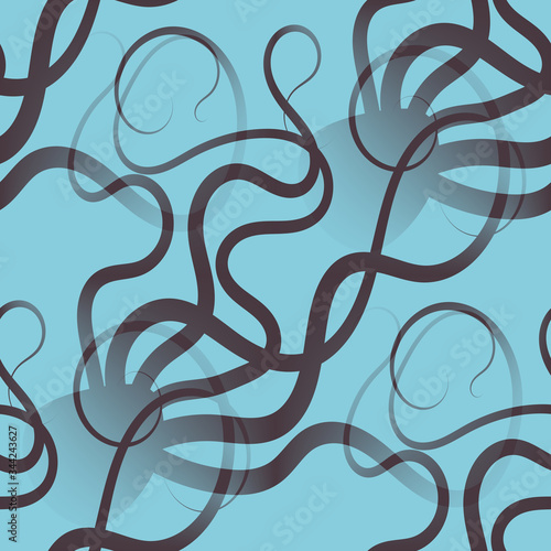 abstract seamless pattern with the brown octopus on a blue background 