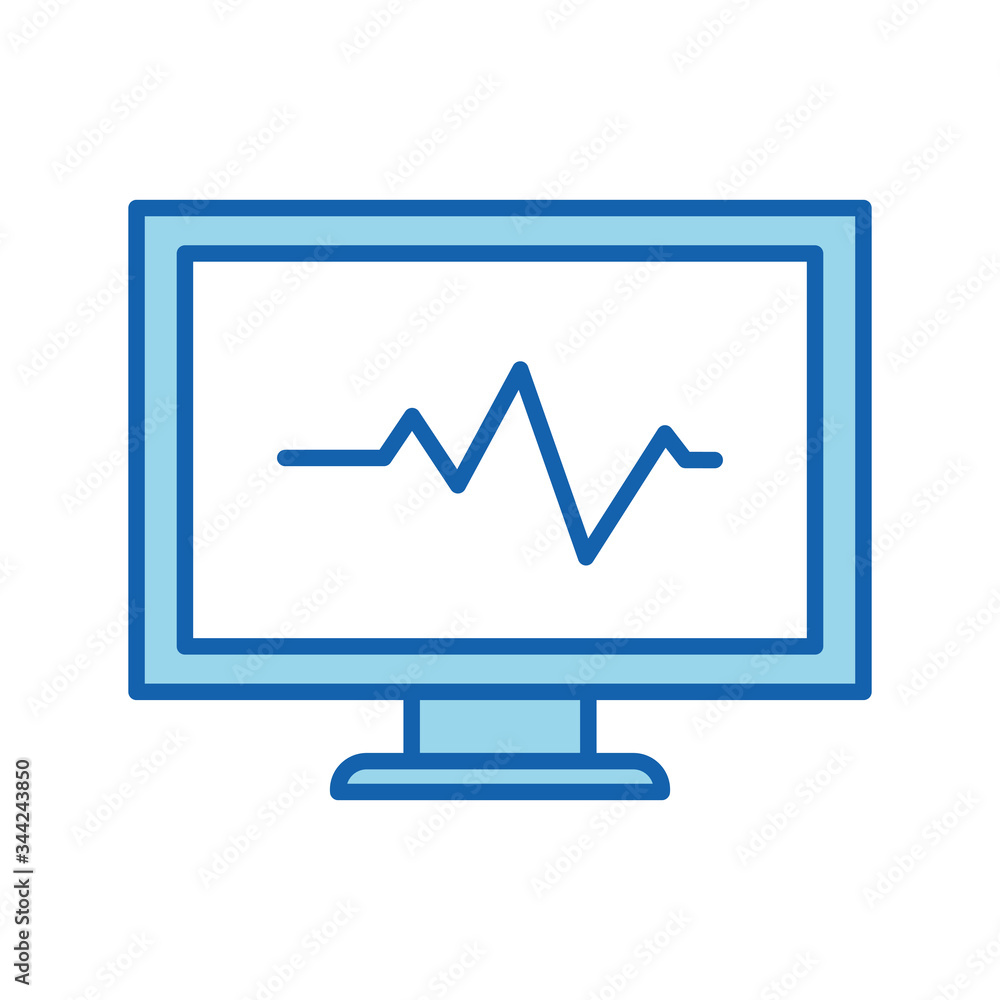 Heart pulse inside computer line and fill style icon vector design