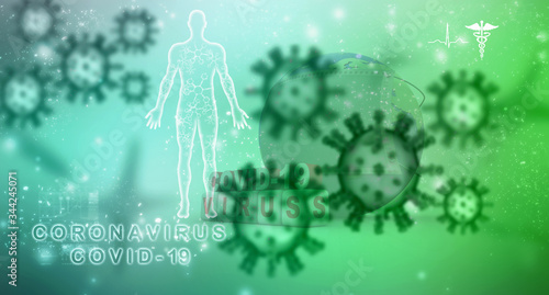 3d render Corona virus disease COVID-19. Microscopic view of a infectious virus
