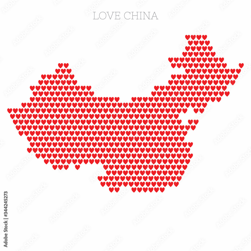 China country map made from love heart halftone pattern