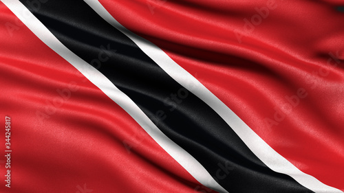3D illustration of the flag of Trinidad and Tobago waving in the wind.