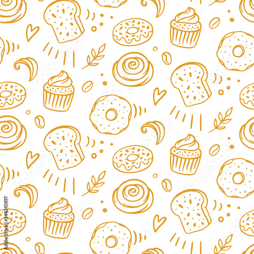 Fotografia Pastry, sweet bakery seamless pattern with baked goods