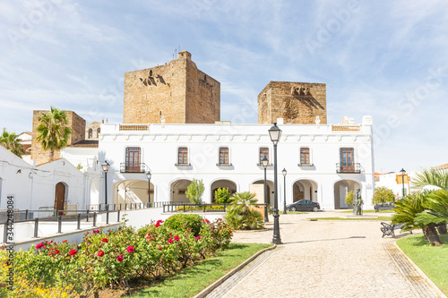Paseo de Hernan Cortes square in Olivença (Olivenza) town, province of Badajoz, Extremadura, Portugal/Spain photo
