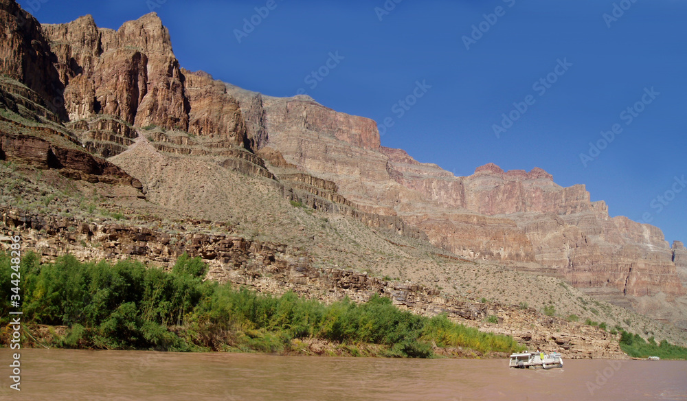 Panoramic view navigating the Colorado River. Grand Canyon. Arizona. USA.