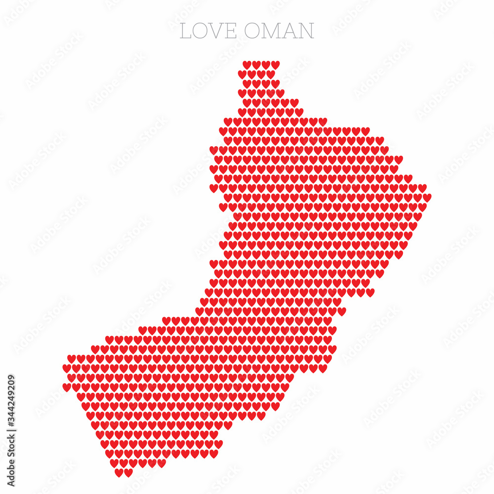 Obraz premium Oman country map made from love heart halftone pattern