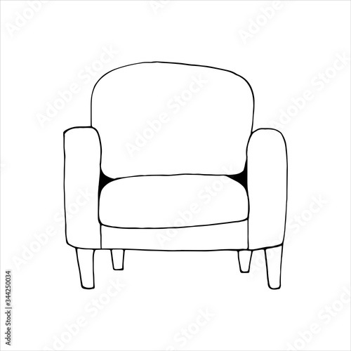 Single element of armchair in doodle set. Home office. Hand drawn vector illustration for cards, posters, stickers and professional design.