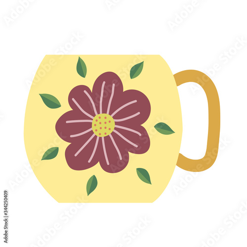 Vector bright vintage mug. Drawn by hands in naive Scandinavian style. Pastel colors  simple design. For design of surfaces  prints  wrapping paper  postcards  posters  menus. Theme of tea  coffee