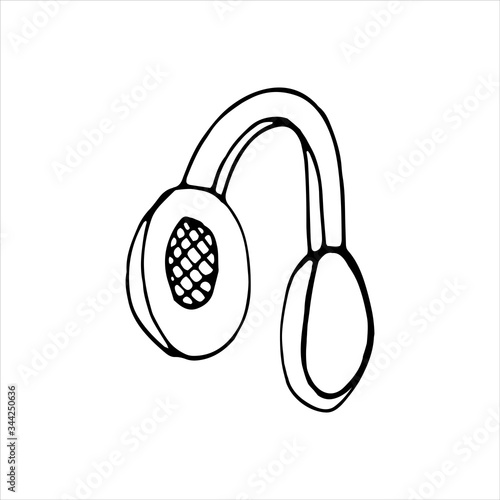 Single element of headphones in musical doodle set. Hand drawn vector illustration for cards, posters, stickers and professional design.