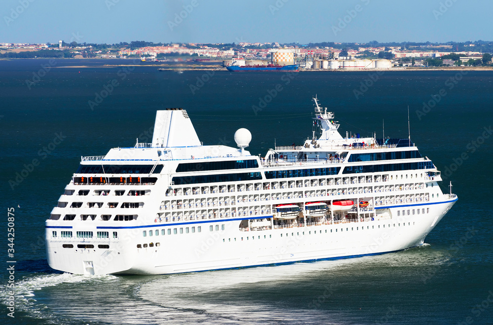 Luxury cruise ship in Lisbon, Portugal, Europe