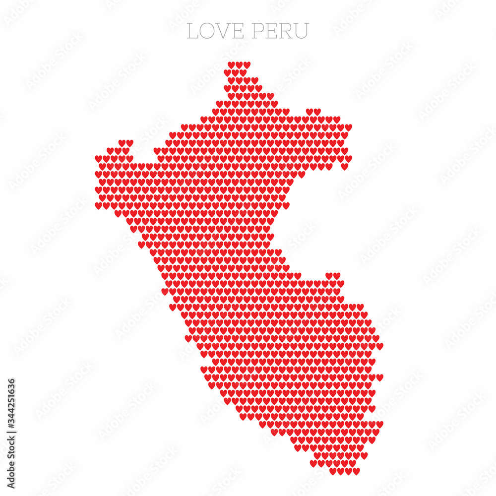 Peru country map made from love heart halftone pattern