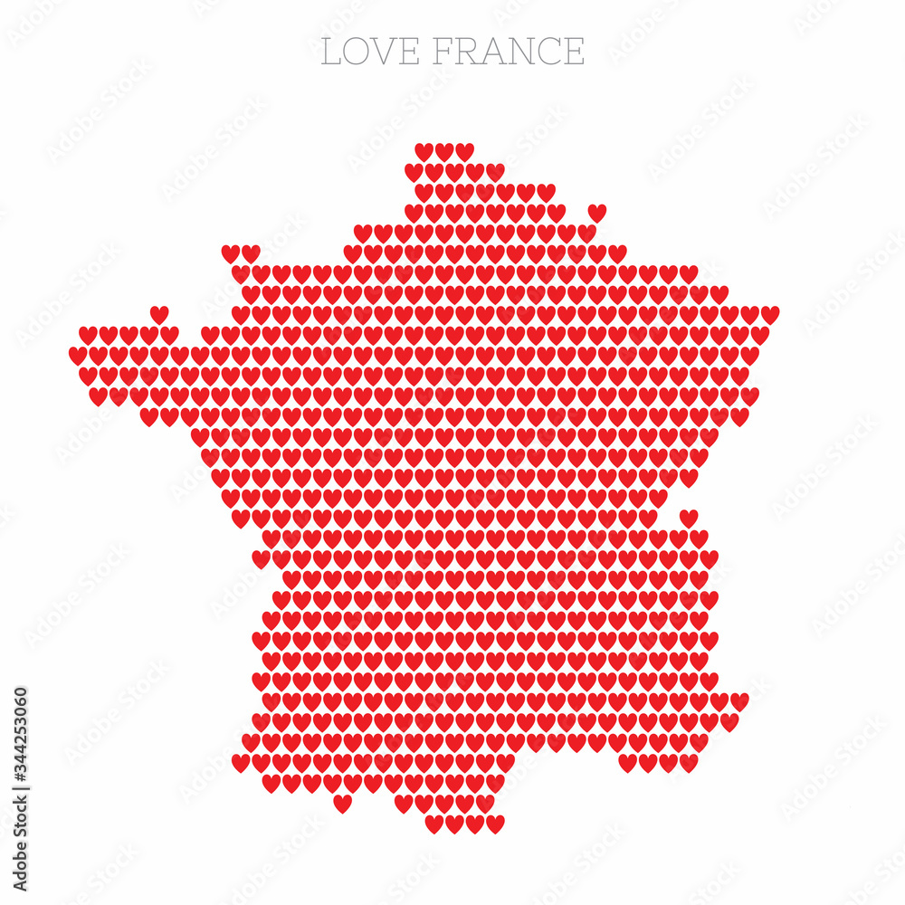 France country map made from love heart halftone pattern