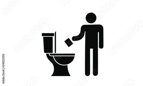 Do Not Flush non flush-able items down the Lavatory glyph icon illustrated vector clip art sign