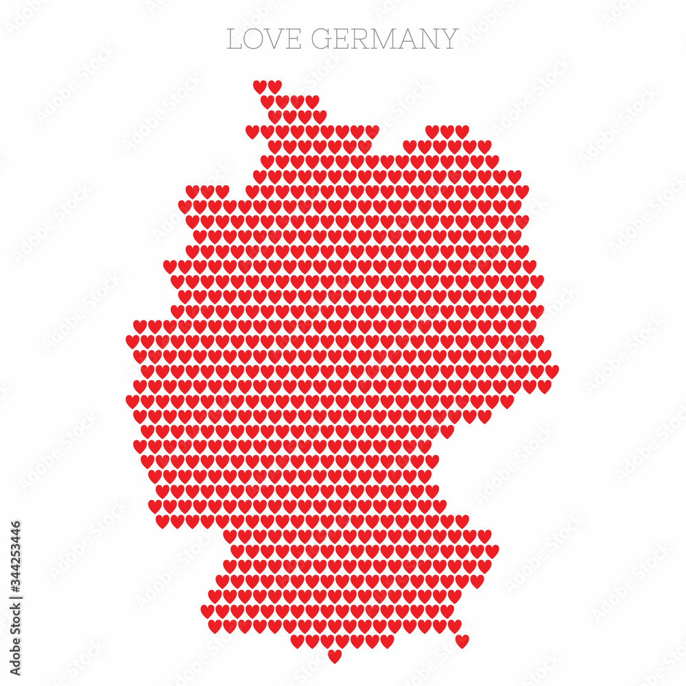 Germany country map made from love heart halftone pattern