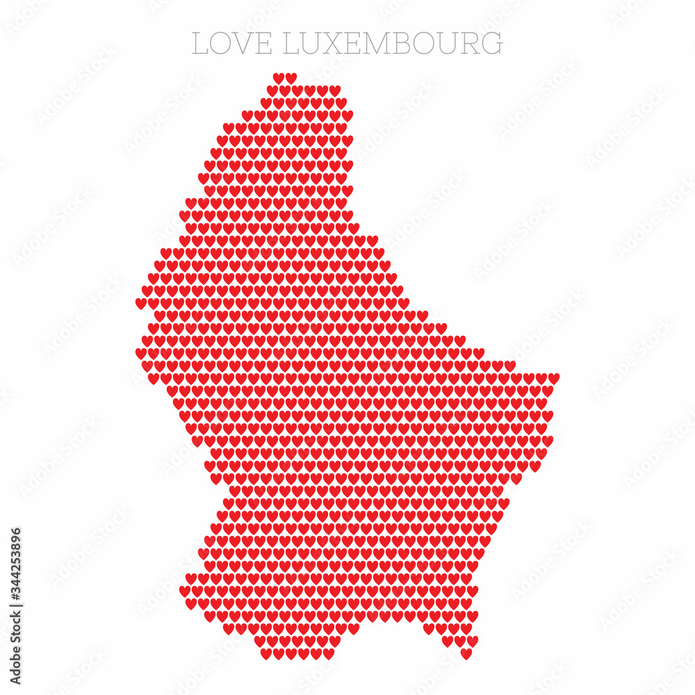 Luxembourg country map made from love heart halftone pattern