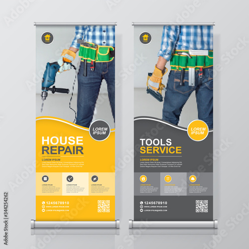 Construction tools roll up design and standee banner template for exhibition
