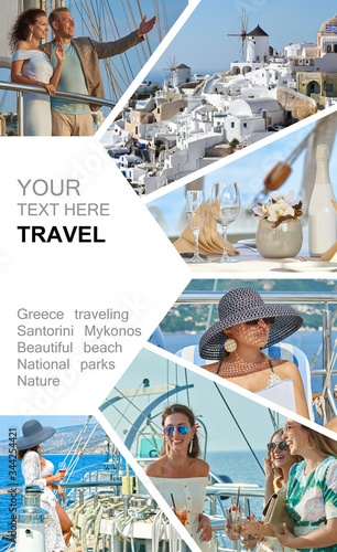 Travel photo collage. Conceptual illustration tourism. Sailing. Yachting. Cruises