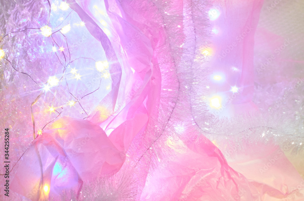 © Will Anderson - Pink materials with Christmas lights and branch