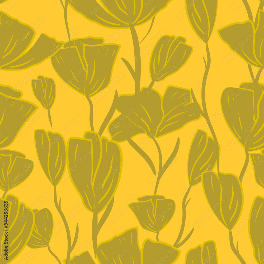 Poppies, wildflowers seamless pattern. Summer floral background. Botanical illustration, monochrome hand drawing. Design for packaging, fabric, textile, wallpaper, website, cards.
