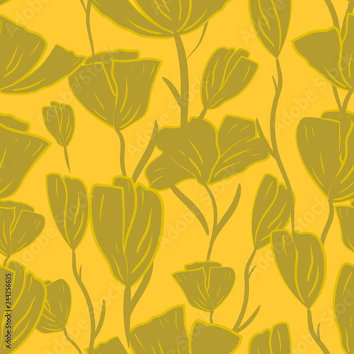 Poppies  wildflowers seamless pattern. Summer floral background. Botanical illustration  monochrome hand drawing. Design for packaging  fabric  textile  wallpaper  website  cards.