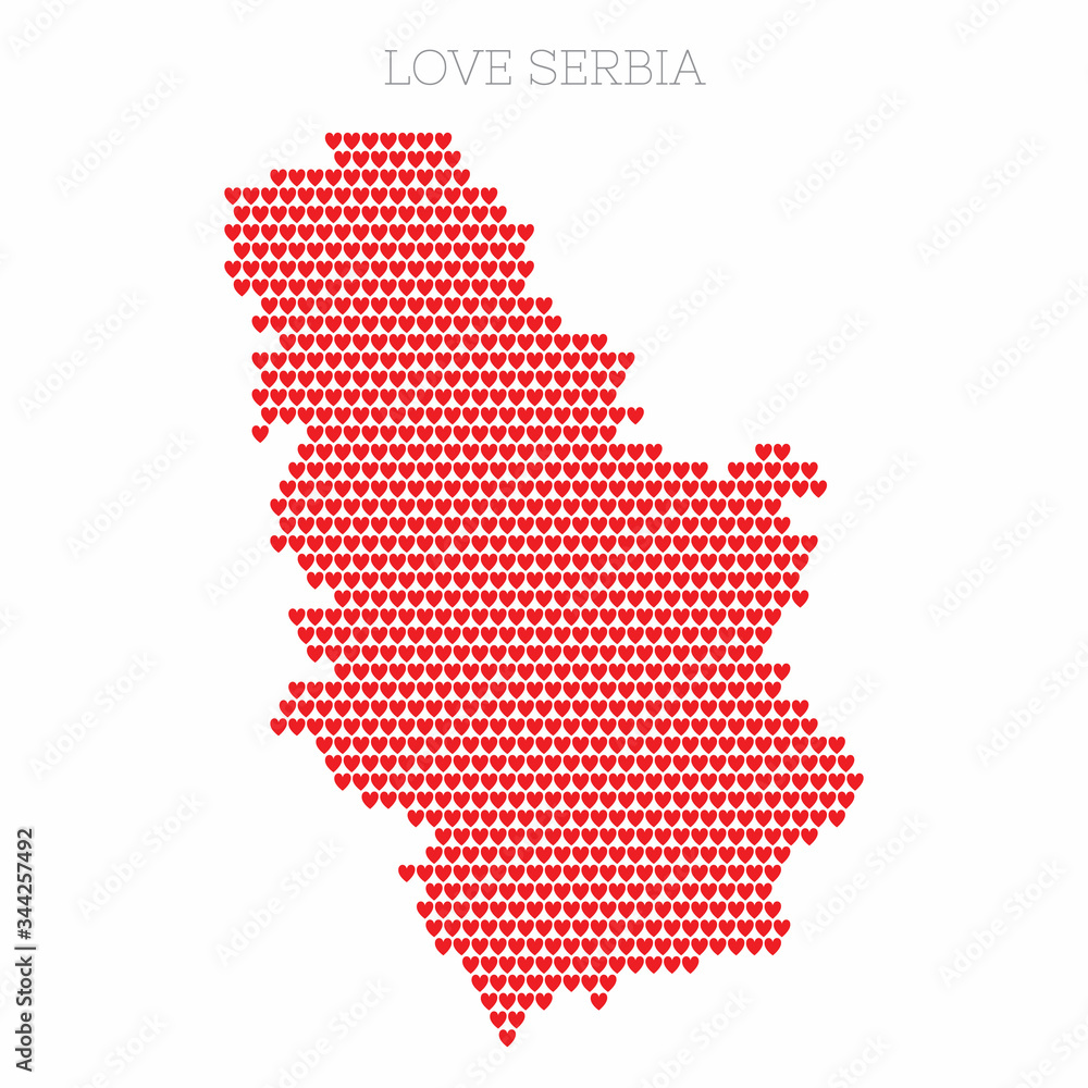 Serbia country map made from love heart halftone pattern