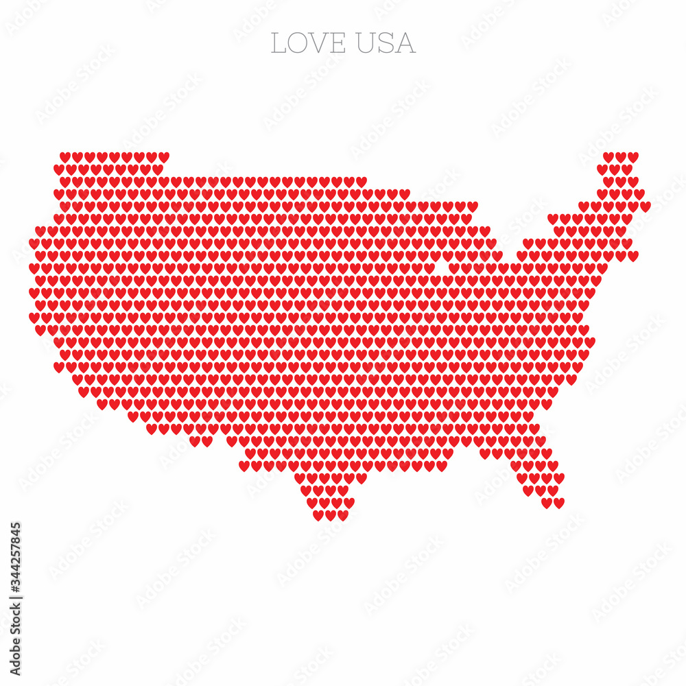 USA country map made from love heart halftone pattern