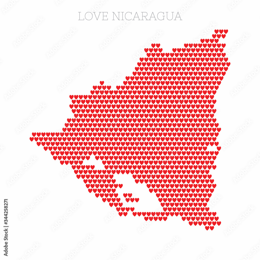 Nicaragua country map made from love heart halftone pattern