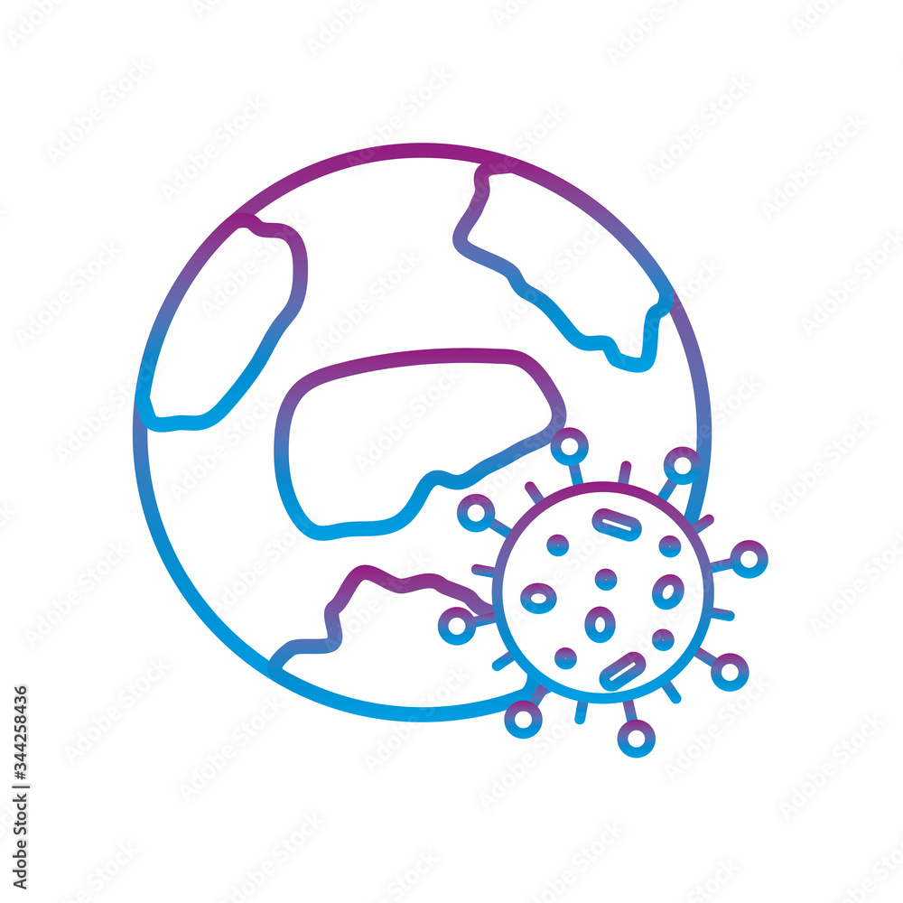 Covid 19 virus and world gradient line style icon vector design Covid 19 virus and world gradient line style icon vector design