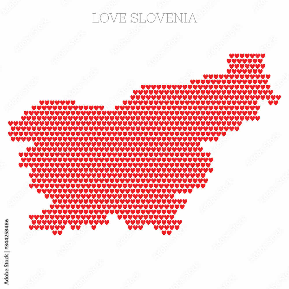 Slovenia country map made from love heart halftone pattern