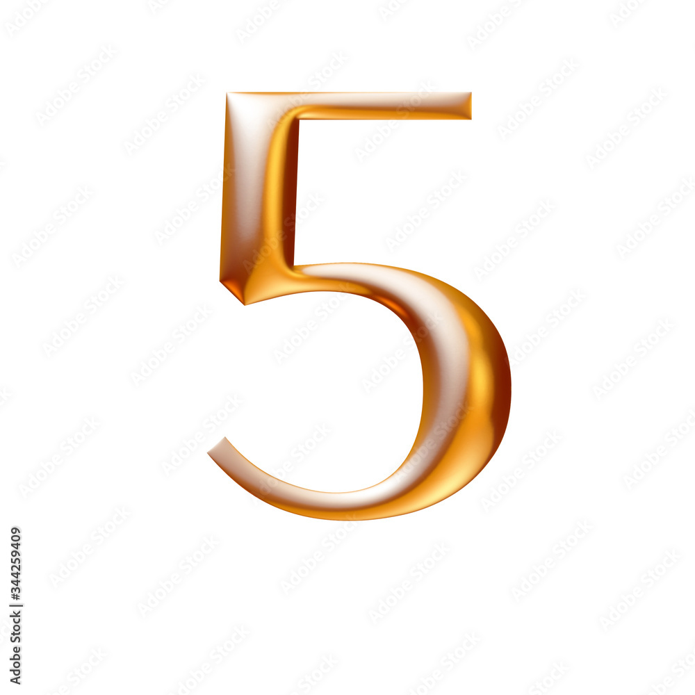 3d alphabet, golden number five, 5 3d alphabet, golden number five, 5
