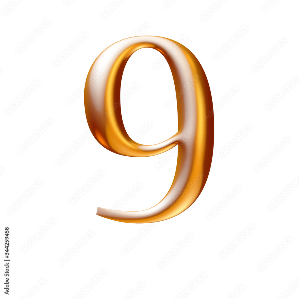 3d alphabet, golden number nine, 9 3d alphabet, golden number nine, 9