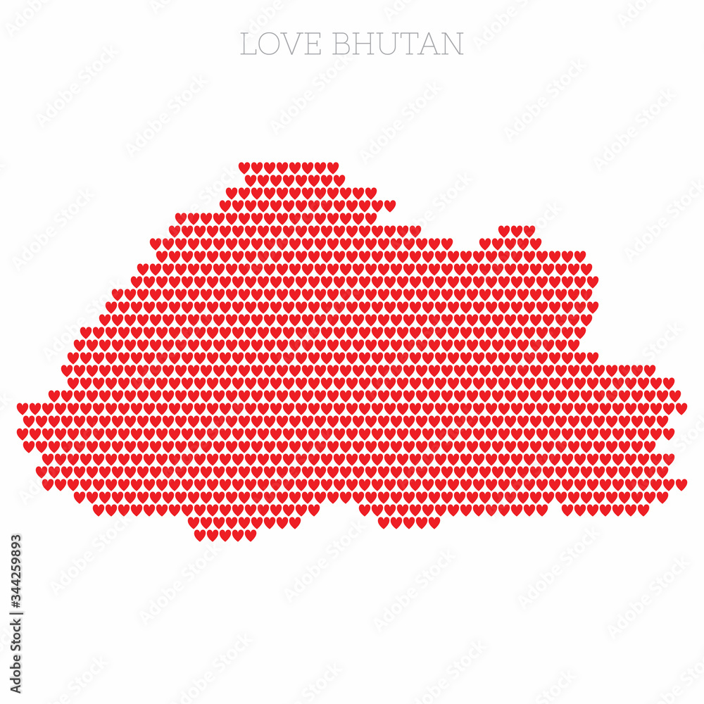 Bhutan country map made from love heart halftone pattern