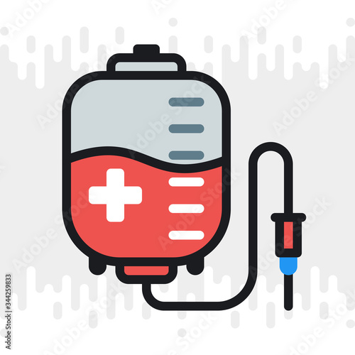 Blood donation concept, donor blood bag icon. Simple color version on light gray background
