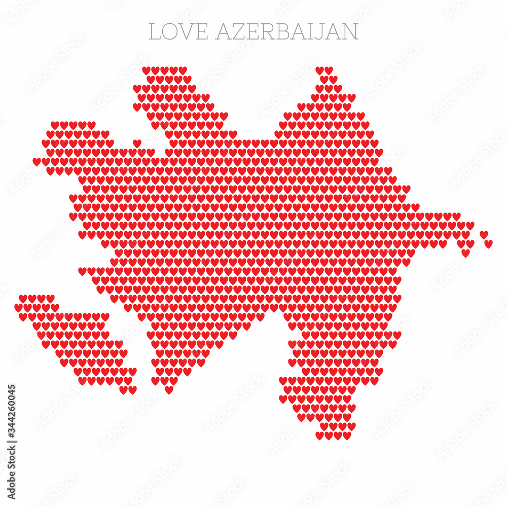 Azerbaijan country map made from love heart halftone pattern