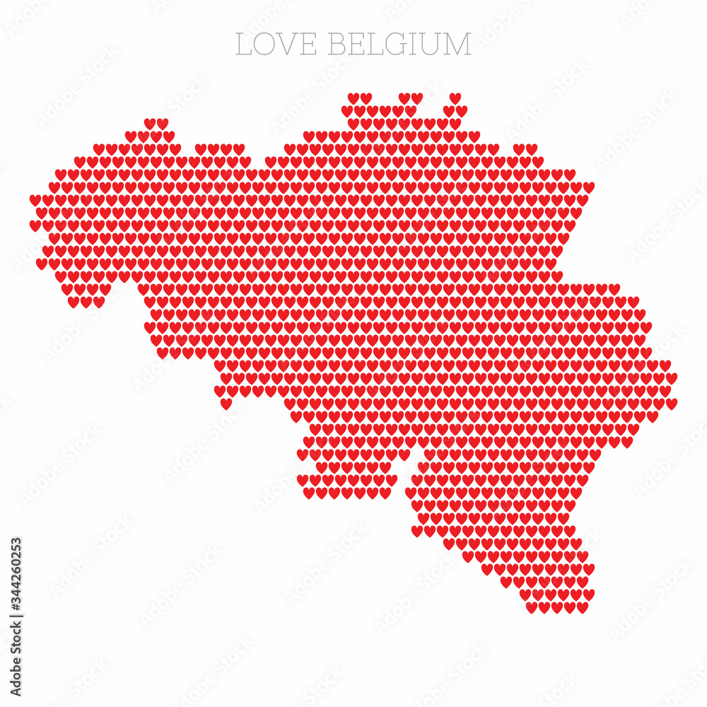 Belgium country map made from love heart halftone pattern