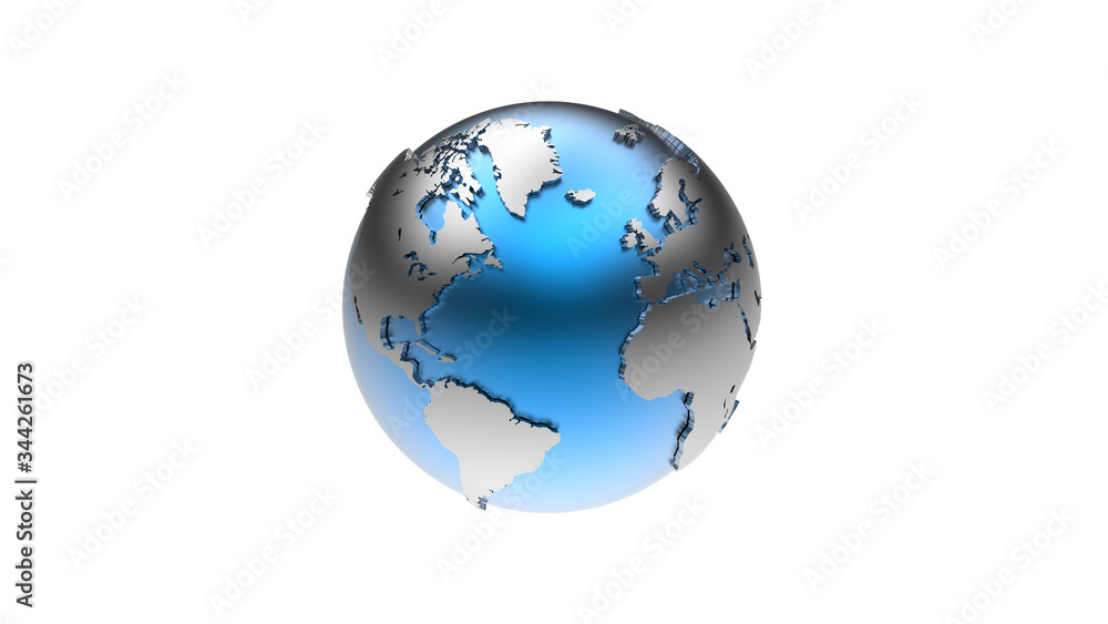 metallic blue-silver globe isolated on white