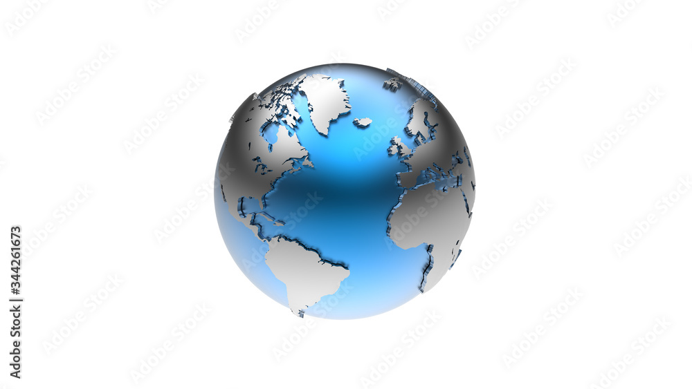 metallic blue-silver globe isolated on white metallic blue-silver globe isolated on white