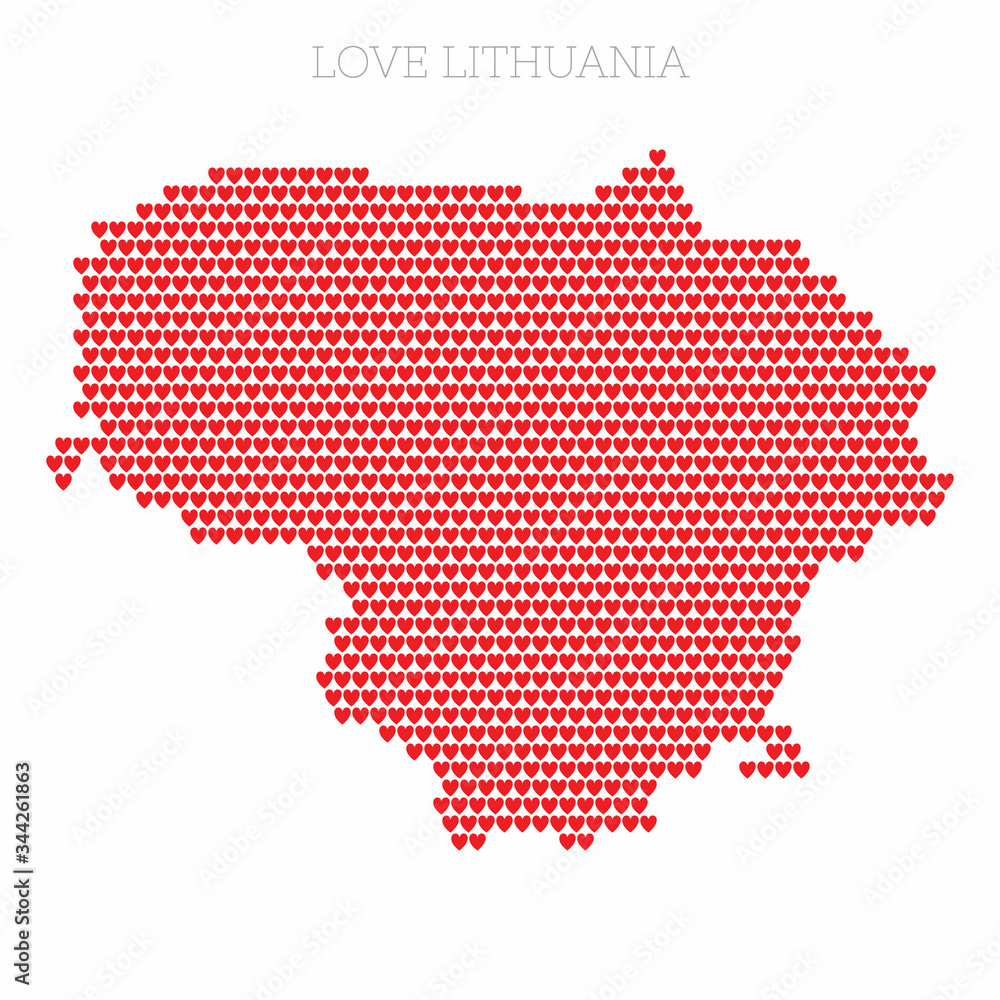 Lithuania country map made from love heart halftone pattern