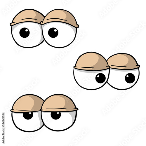 Set funny eye. Comic emotions. The element of a person face. Hand - drawn eyes with eyelids. Tired expression.