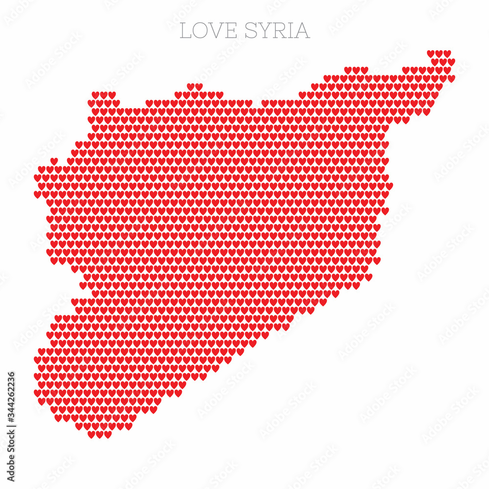 Syria country map made from love heart halftone pattern