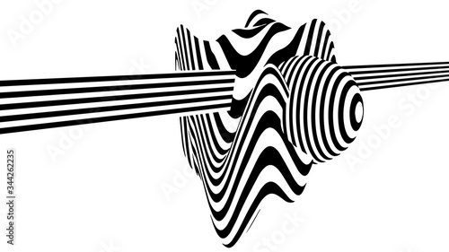 Abstract 3d black and white illusions. Optical illusion lines background. Horizontal lines stripes pattern or background with wavy distortion effect. Vector illustration.