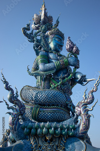 A beautiful view of Wat  Rong Suea Ten, the Blue Temple at Chiang Rai, Thailand. © joseduardo