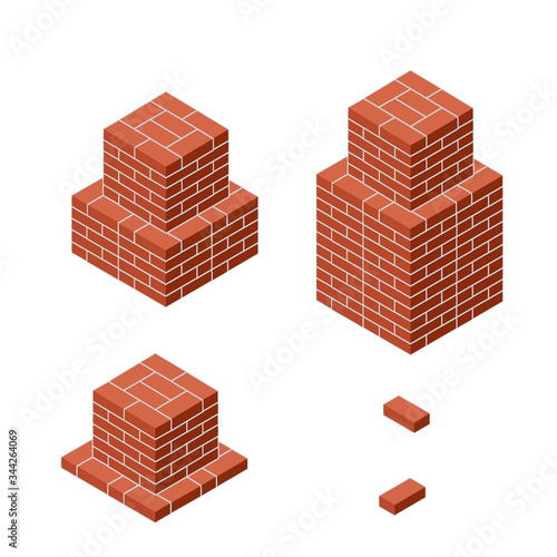 Empty isometric pedestal for monument of brick cubes. Set of cube bases of different heights, Park, square. Decoration of city. Element of culture